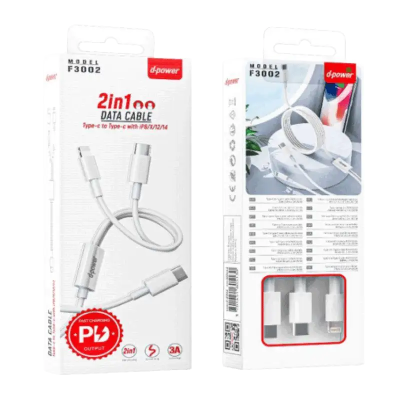 Câble Fast charge 2 en 1 Type C - Type C & Iphone 3A - F3002