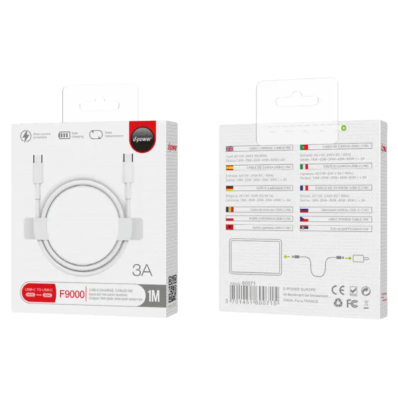 Câble Type C - Type C 1M Fast charge 3A - F9000