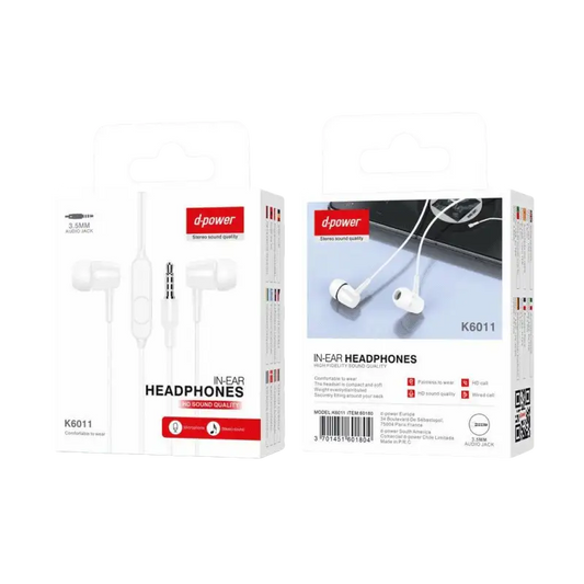 Écouteur bout rond prise jack couleur noir/blanc avec microphone - K6011