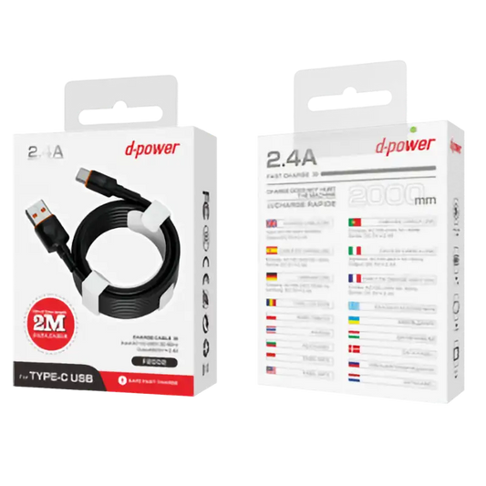 Câble Fast charge 2M USB - Type C 2.4A - F2002