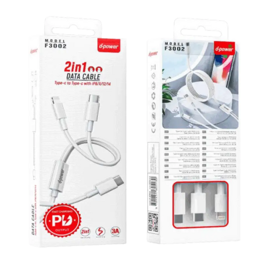 Câble Fast charge 2 en 1 Type C - Type C & Iphone 3A - F3002