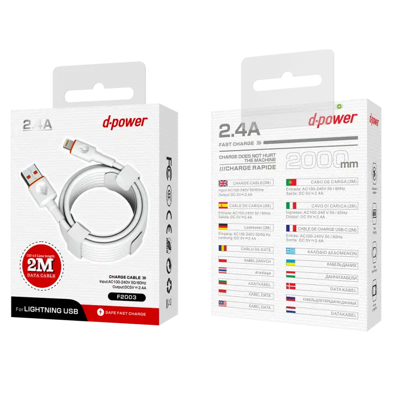 Câble 2M USB-Iphone Fast charg 2.4A - F2003