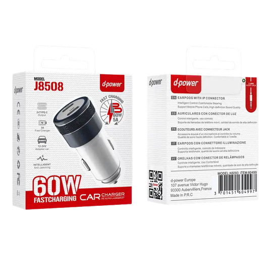 Allume cigare Fast charge 60W 2 prises Type C - J8508